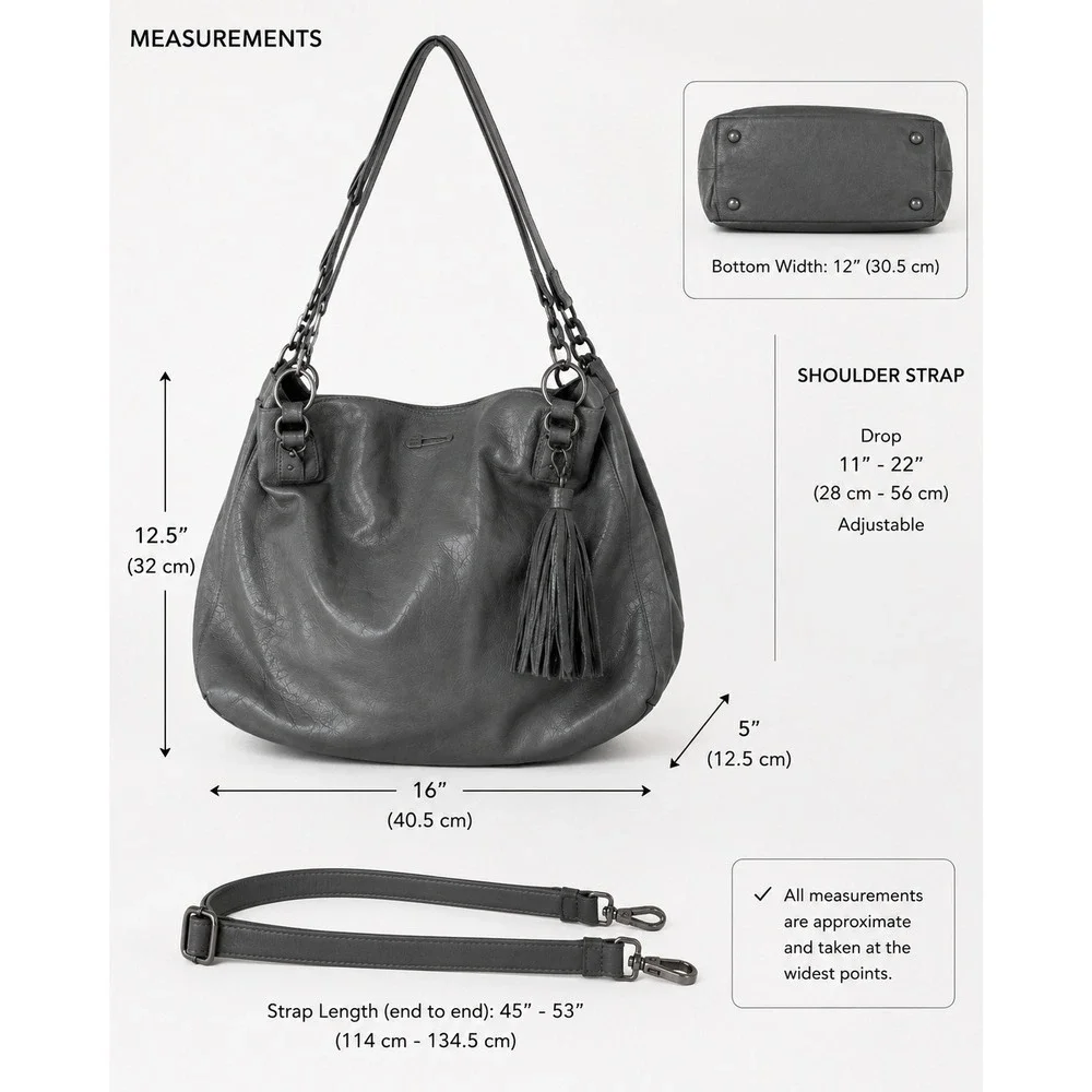 IKKS Gray Leather Slouchy Hobo‎ Tote Crossbody $450 MSRP